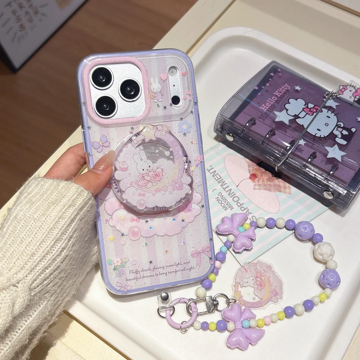 Miffy Kawaii 3D Magnetic Phone Case with Beaded Strap for iPhone 17 16 15 14 13 Pro Max